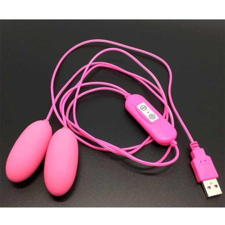 Двойное Виброяйцо с USB-проводом - Розовый – Вибраторы
