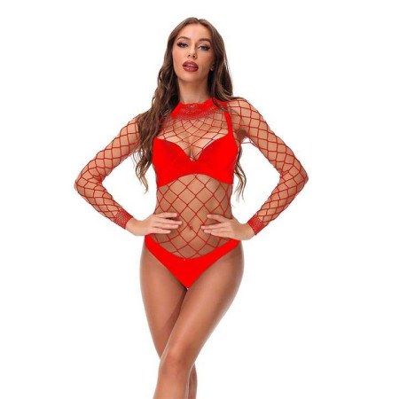 Сексуальна боді-сітка з коміром - Червоний - M/L/XL – Еротична білизна