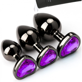 Анальная пробка металл черная сердцем S + мешочек