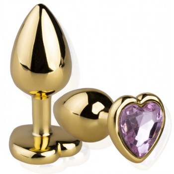 Анальная пробка металл сердечко золотая М + мешочек