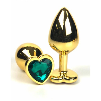 Анальная пробка металл сердечко золотая L + мешочек