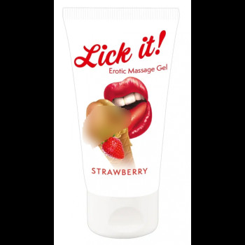 Веганський масажний гель на водній основі з ароматом та смаком полуниці - Lick-it Strawberry, 50 мл
